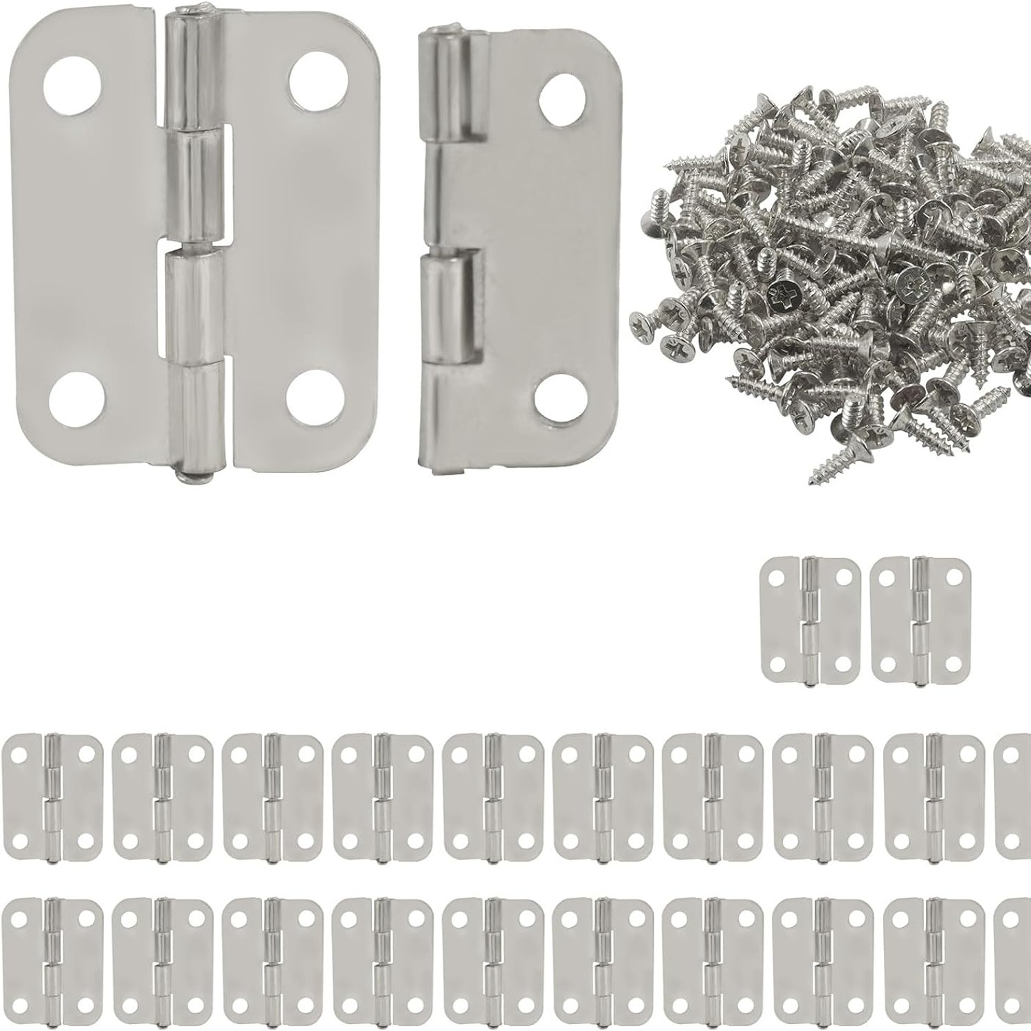 Murtenze Mini Silver Butt Hinges, 24 Pack