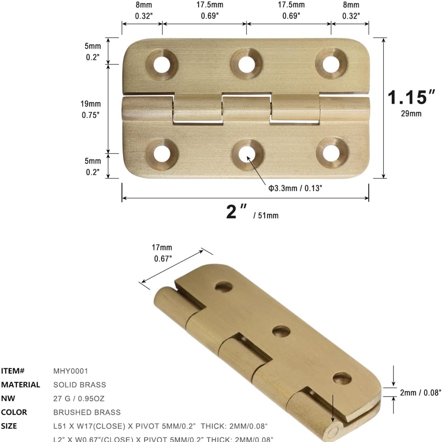 Keenkee Solid Brass Butt Hinges, 4 Pack: image 2