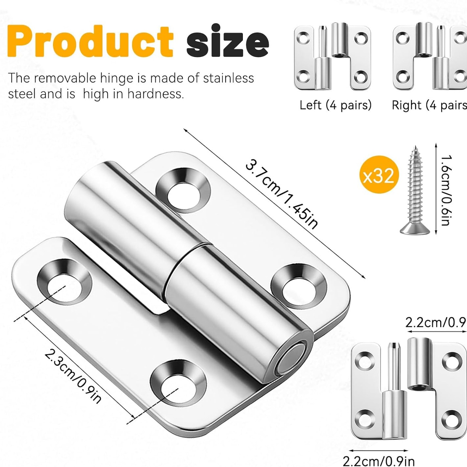 Lift Off Hinges 8 Pack Brushed Stainless Steel: image 2