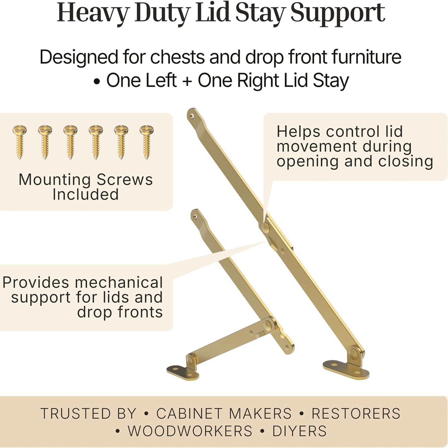 Brass Plated Left and Right Lid Stay Supports