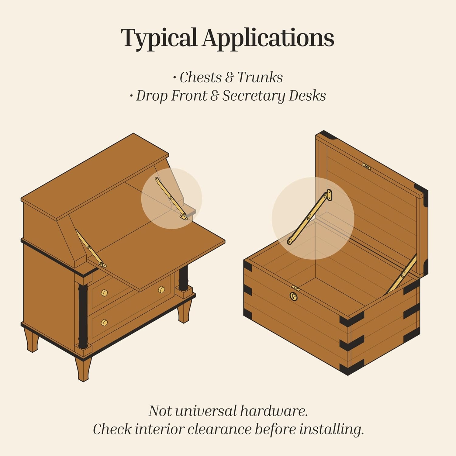Brass Plated Left and Right Lid Stay Supports