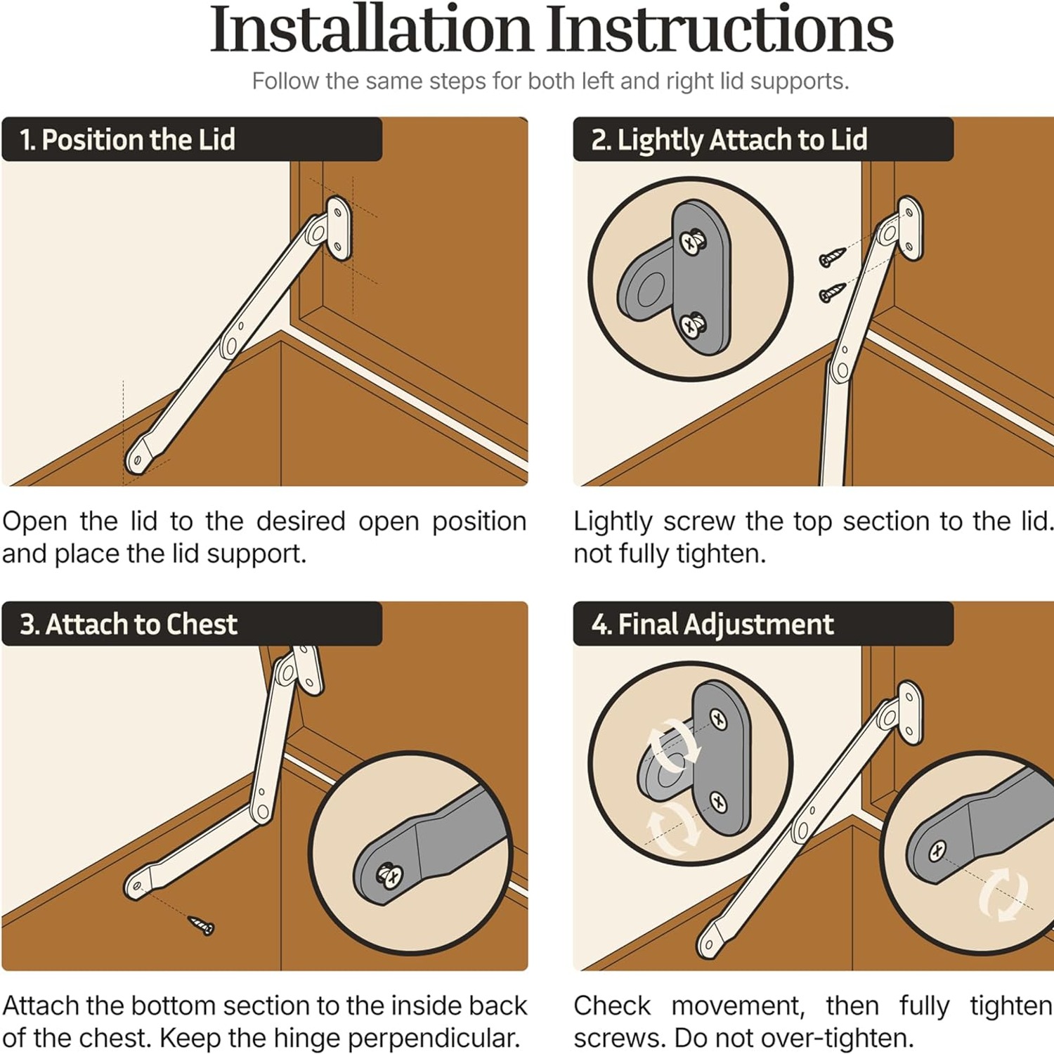 Brass Plated Left and Right Lid Stay Supports